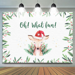Lofaris Oh What Fun! Fawn in A Santa Hat Christmas Backdrop