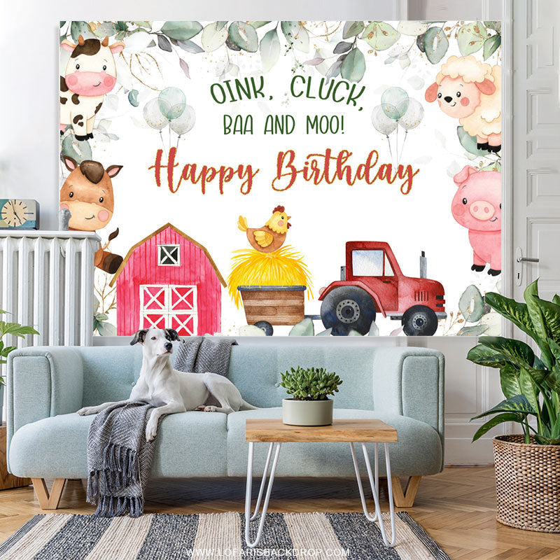 Lofaris Oink Cluck Baa And Moo Farm Animals Birthday Backdrop