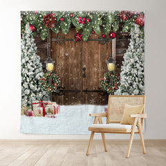 Lofaris Old Wooden Door Christmas Trees Backdrop for