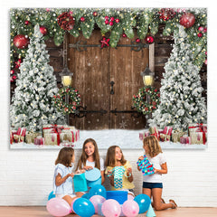 Lofaris Old Wooden Door Christmas Trees Backdrop for