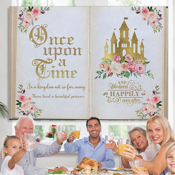 Lofaris Once Upon a Time Gold Castle Girls Birthday Backdrop