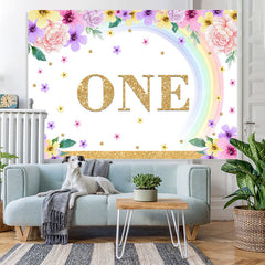 Lofaris One Birthday Rainbow Floral Backdrop for Party