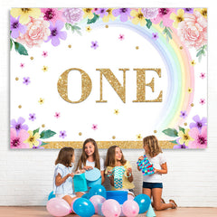 Lofaris One Birthday Rainbow Floral Backdrop for Party