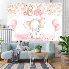 Lofaris One Elephant Pink Balloon Birthday Backdrop for Baby