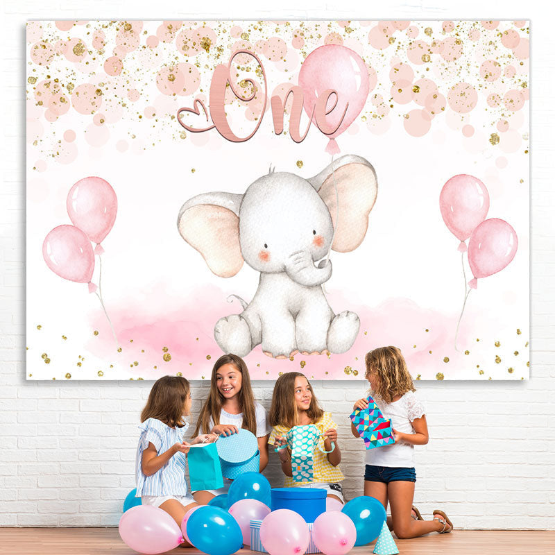 Lofaris One Elephant Pink Balloon Birthday Backdrop for Baby