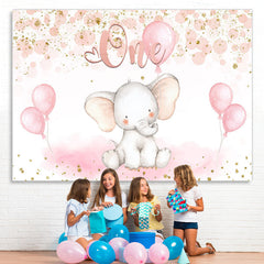 Lofaris One Elephant Pink Balloon Birthday Backdrop for Baby