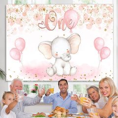 Lofaris One Elephant Pink Balloon Birthday Backdrop for Baby