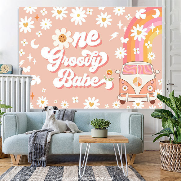 Lofaris One Groovy Happy 1st Birthday Backdrop For Girls