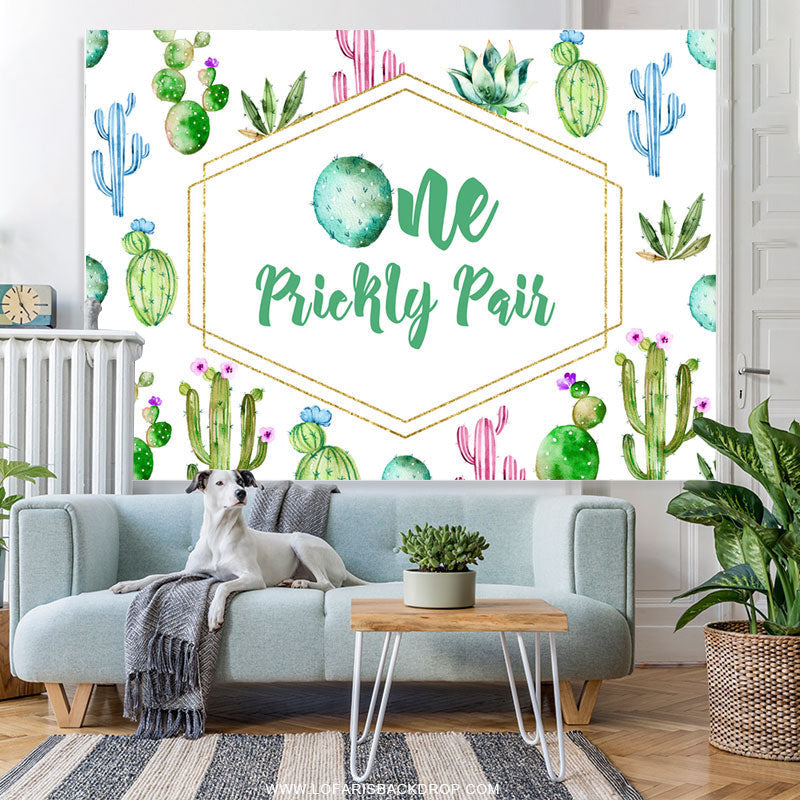 Lofaris One Prickly Pair Cactus Happy 1St Birthday Backdrop