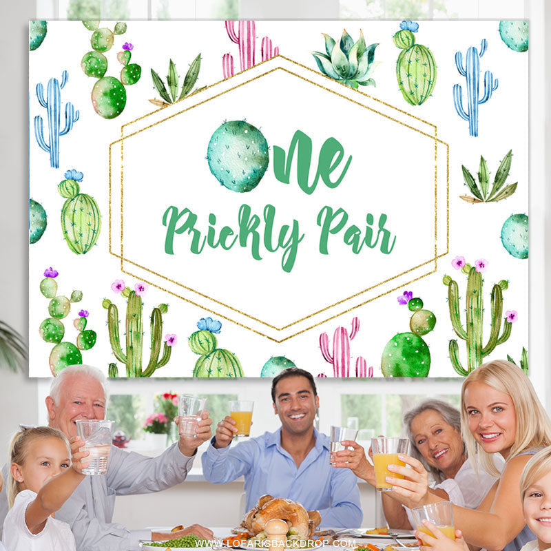 Lofaris One Prickly Pair Cactus Happy 1St Birthday Backdrop