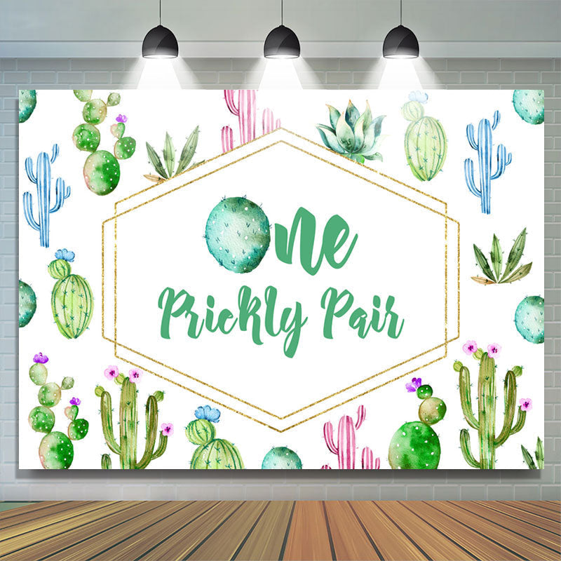 Lofaris One Prickly Pair Cactus Happy 1St Birthday Backdrop