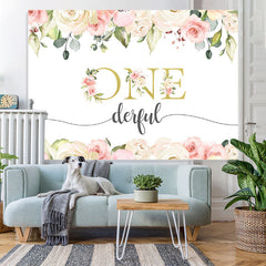 Lofaris One Simple Floral Photo Backdrop for Girls Birthday