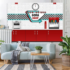 Lofaris Open 24 Hrs Soda Shop Backdrop For Party Decoration