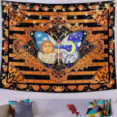 Lofaris Orange And Black Butterfly Abstract Galaxy Wall Tapestry