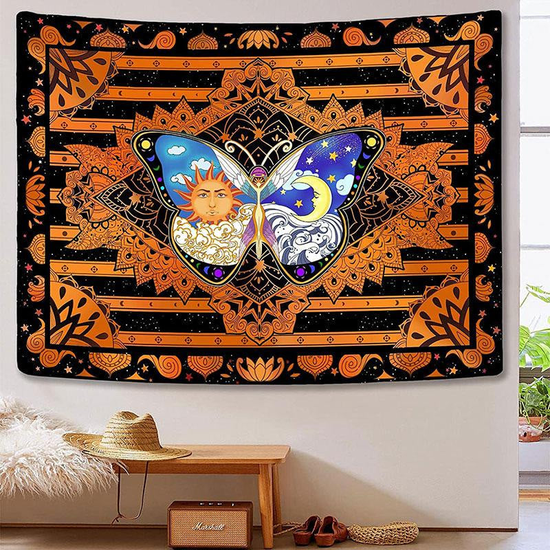 Lofaris Orange And Black Butterfly Abstract Galaxy Wall Tapestry
