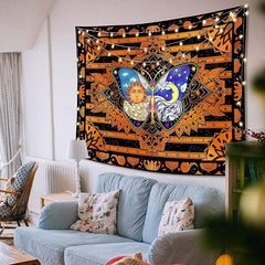 Lofaris Orange And Black Butterfly Abstract Galaxy Wall Tapestry