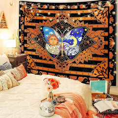 Lofaris Orange And Black Butterfly Abstract Galaxy Wall Tapestry