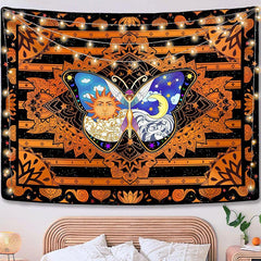 Lofaris Orange And Black Butterfly Abstract Galaxy Wall Tapestry