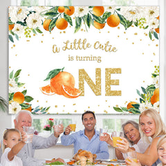 Lofaris Orange and White Flowers 1st Happy Birthday Backdrop