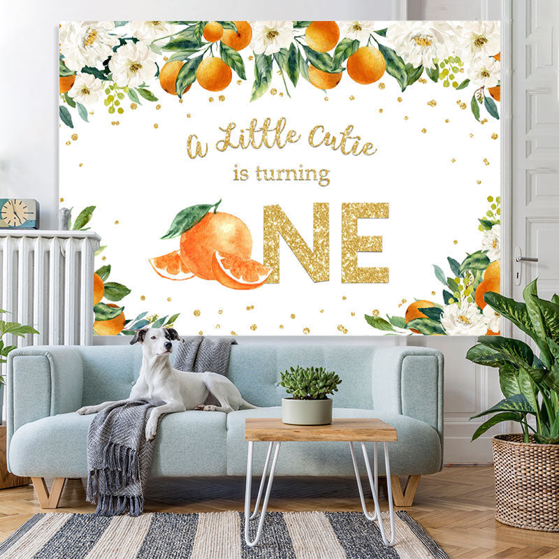 Lofaris Orange and White Flowers 1st Happy Birthday Backdrop