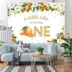 Lofaris Orange and White Flowers 1st Happy Birthday Backdrop