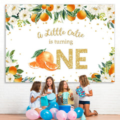 Lofaris Orange and White Flowers 1st Happy Birthday Backdrop