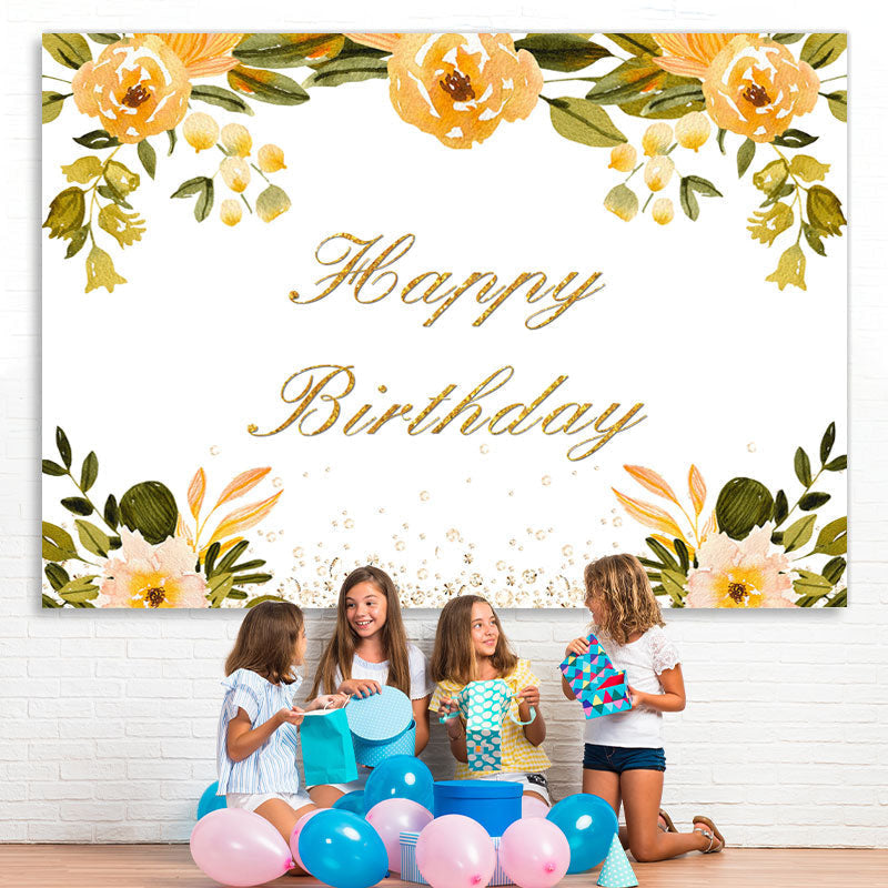 Lofaris Orange Floral and Diamonds Happy Biryhday Backdrop