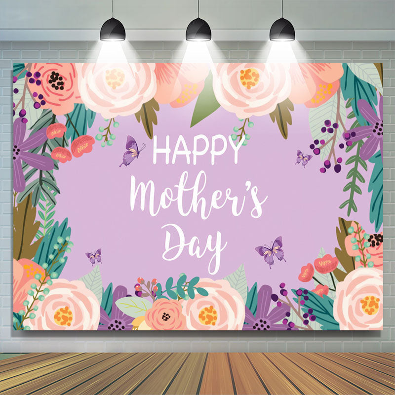 Lofaris Orange Flower and Butterfly Happy Mothers Day Backdrop