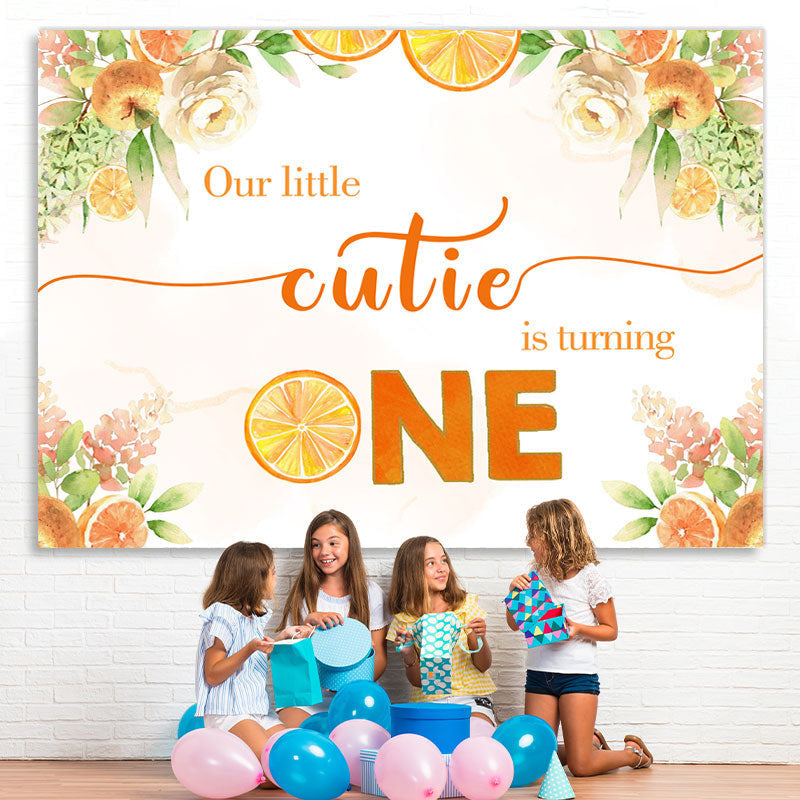 Lofaris Orange Tree and White Floral 1st Birthday Backdrop