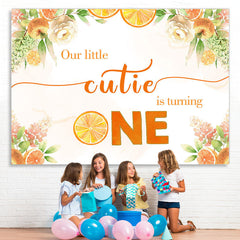 Lofaris Orange Tree and White Floral 1st Birthday Backdrop