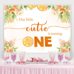Lofaris Orange Tree and White Floral 1st Birthday Backdrop