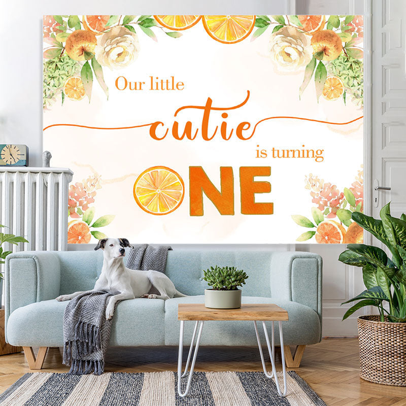 Lofaris Orange Tree and White Floral 1st Birthday Backdrop