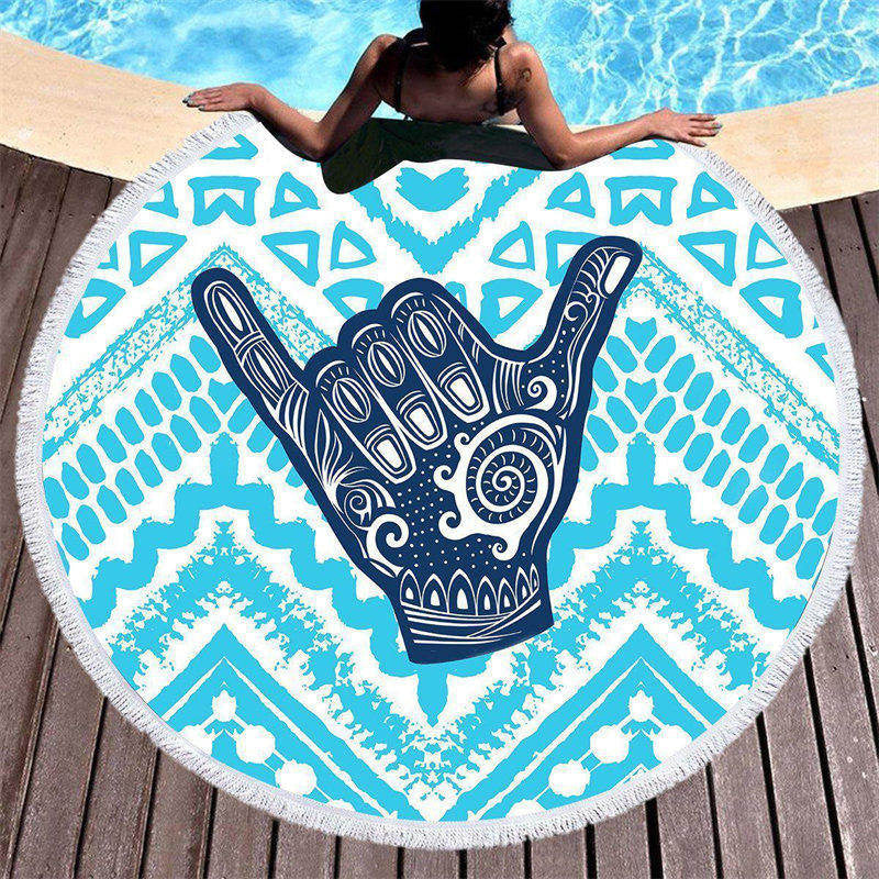 Lofaris Original Aloha Spirit Gesture Blue Round Beach Towel