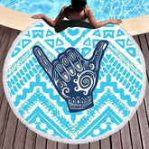 Lofaris Original Aloha Spirit Gesture Blue Round Beach Towel