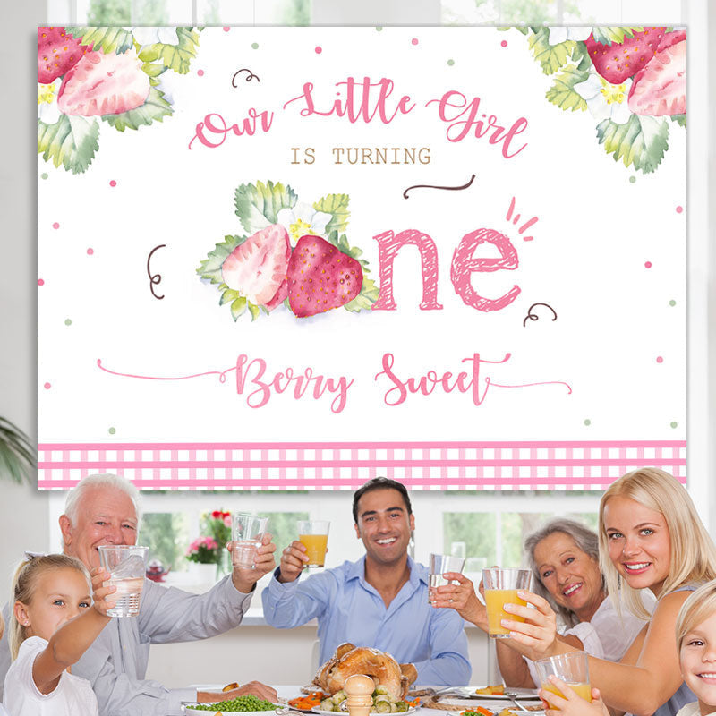 Lofaris Our Litter Girl Is turning 1st Birthday Strawberry Backdrop