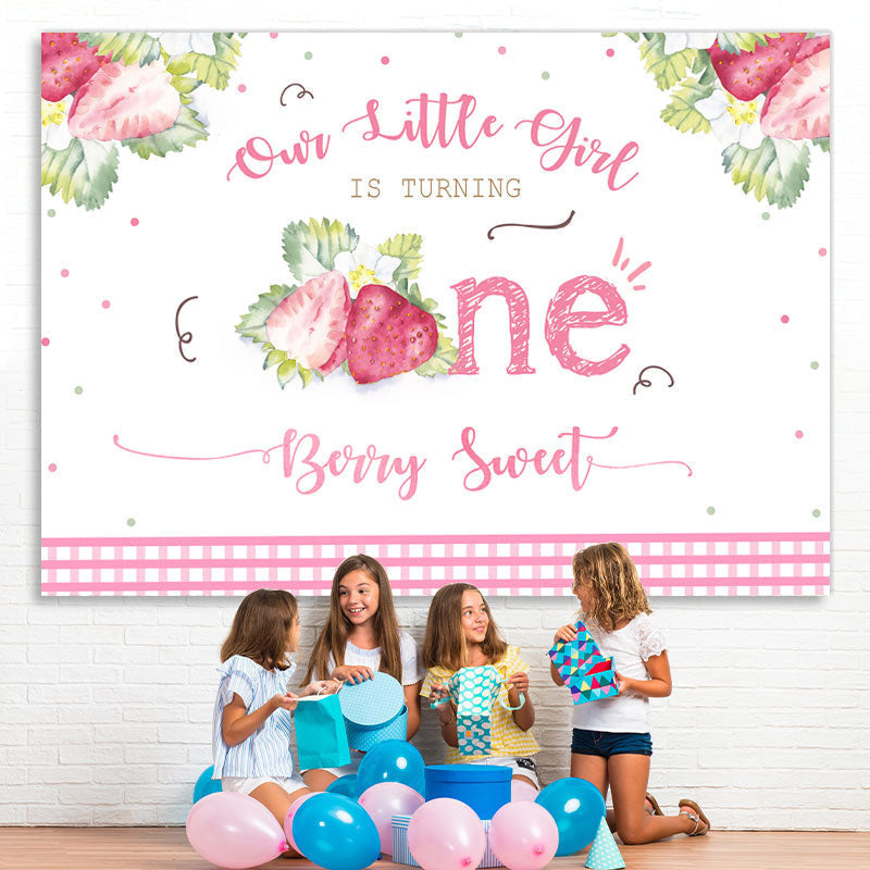 Lofaris Our Litter Girl Is turning 1st Birthday Strawberry Backdrop