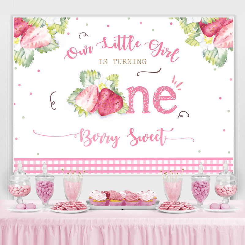 Lofaris Our Litter Girl Is turning 1st Birthday Strawberry Backdrop