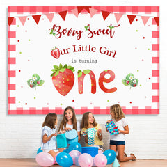Lofaris Our Litter Girl Is Turning One Strawberry 1st Birthday Backdrop for