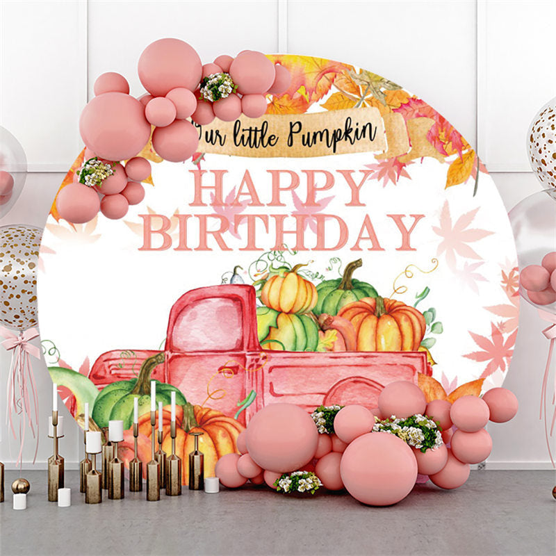 Lofaris Our Litter Pumpkin Car Happy Birthday Round Backdrop