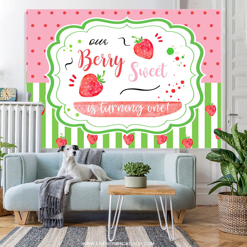 Lofaris Our Little Berry Sweet Is Turning One Birthday Backdrop
