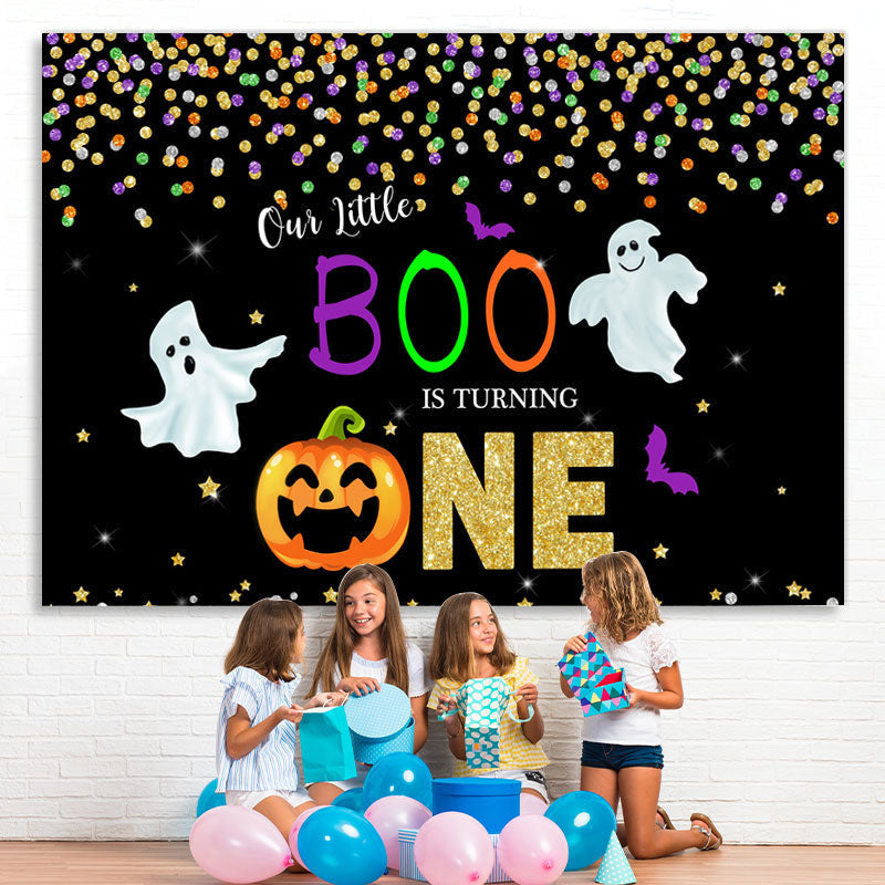 Lofaris Our Little Boo Is Turning One Black Glitter First Birthday Theme Backdrop
