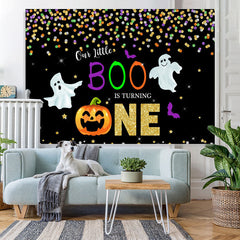 Lofaris Our Little Boo Is Turning One Black Glitter First Birthday Theme Backdrop