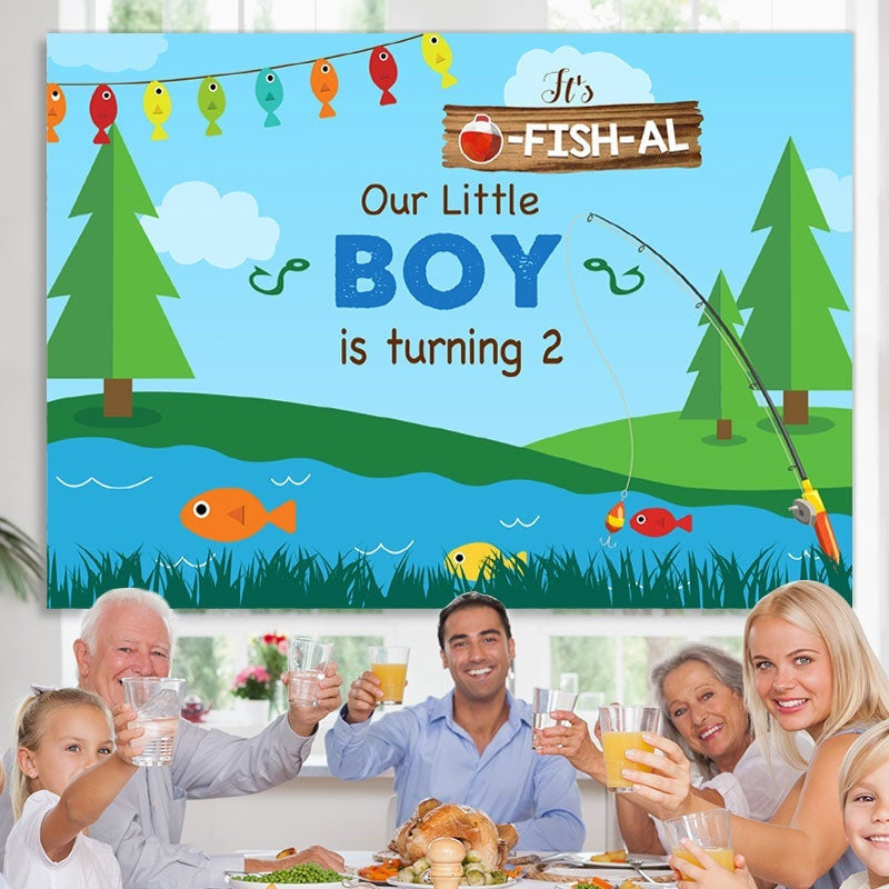 Lofaris Our Little Boy is Turning 2 Birthday Photo backdrop