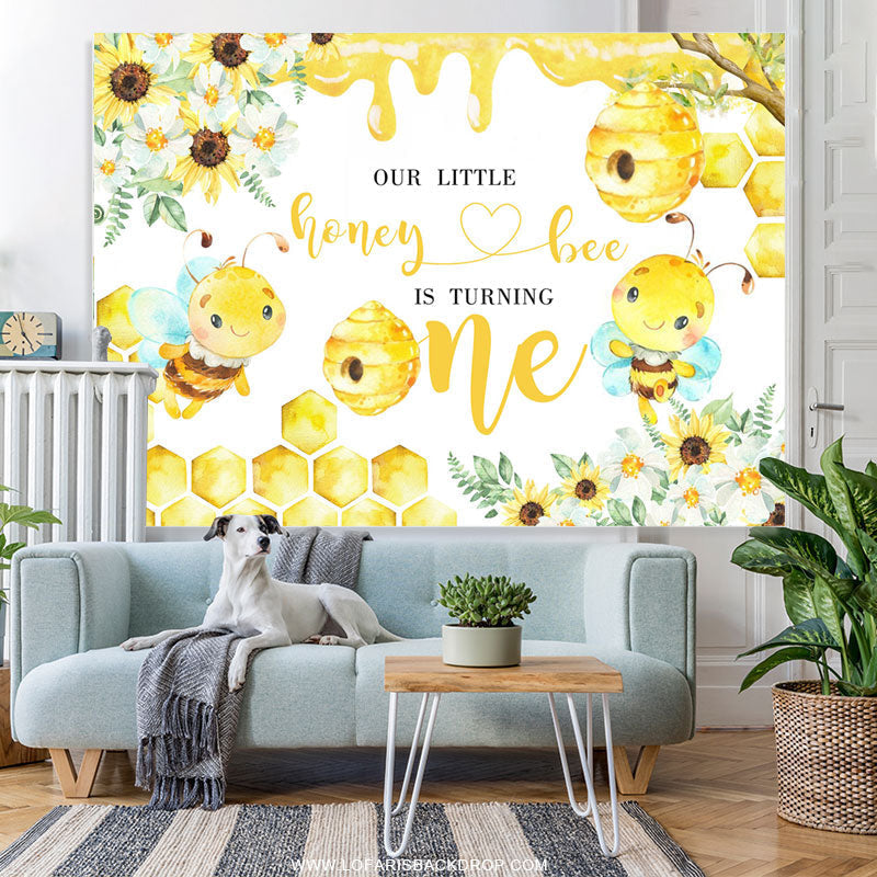 Lofaris Our Little Honey Bee Is Turning One Birthday Backdrop