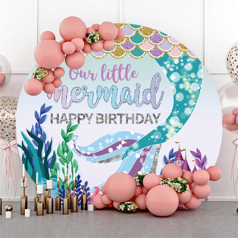 Round Little Mermaid Ariel Backdrop Girls Happy Birthday Party