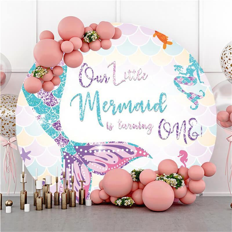 Lofaris Our Little Mermaid Is Turning 1st Round Birthday Backdrop