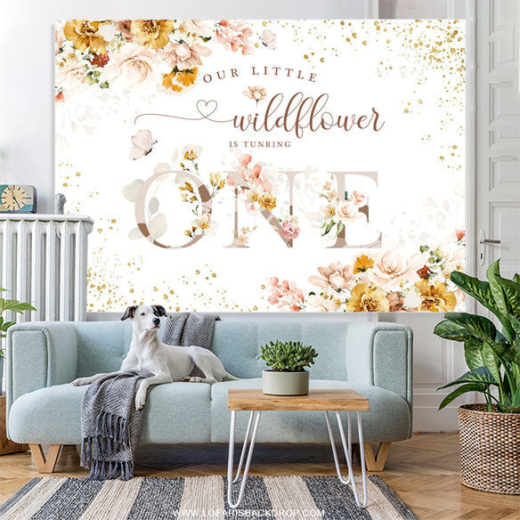 Lofaris Our Little Wildflower Floral Happy 1st Birthday Backdrop