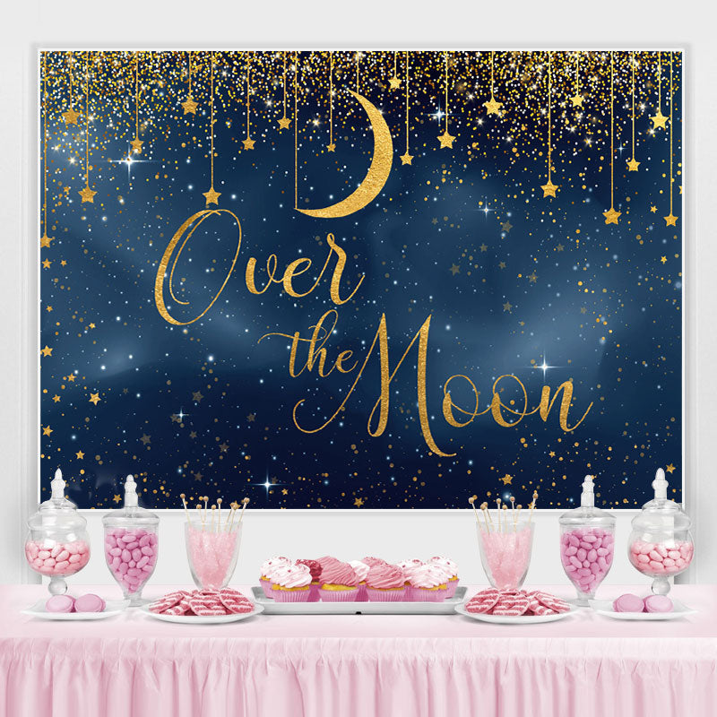 Lofaris Over the Moon Blue and Golden Star Baby Shower Backdrop