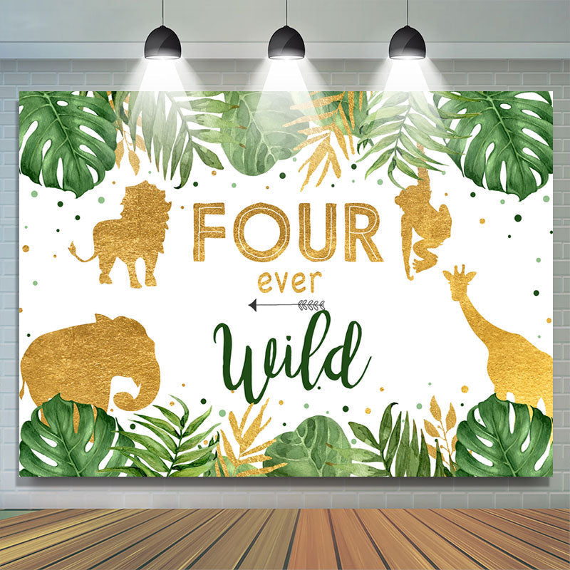 Lofaris Palm Leaves and Wild Animals 4th Birthday Backdrop