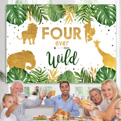 Lofaris Palm Leaves and Wild Animals 4th Birthday Backdrop